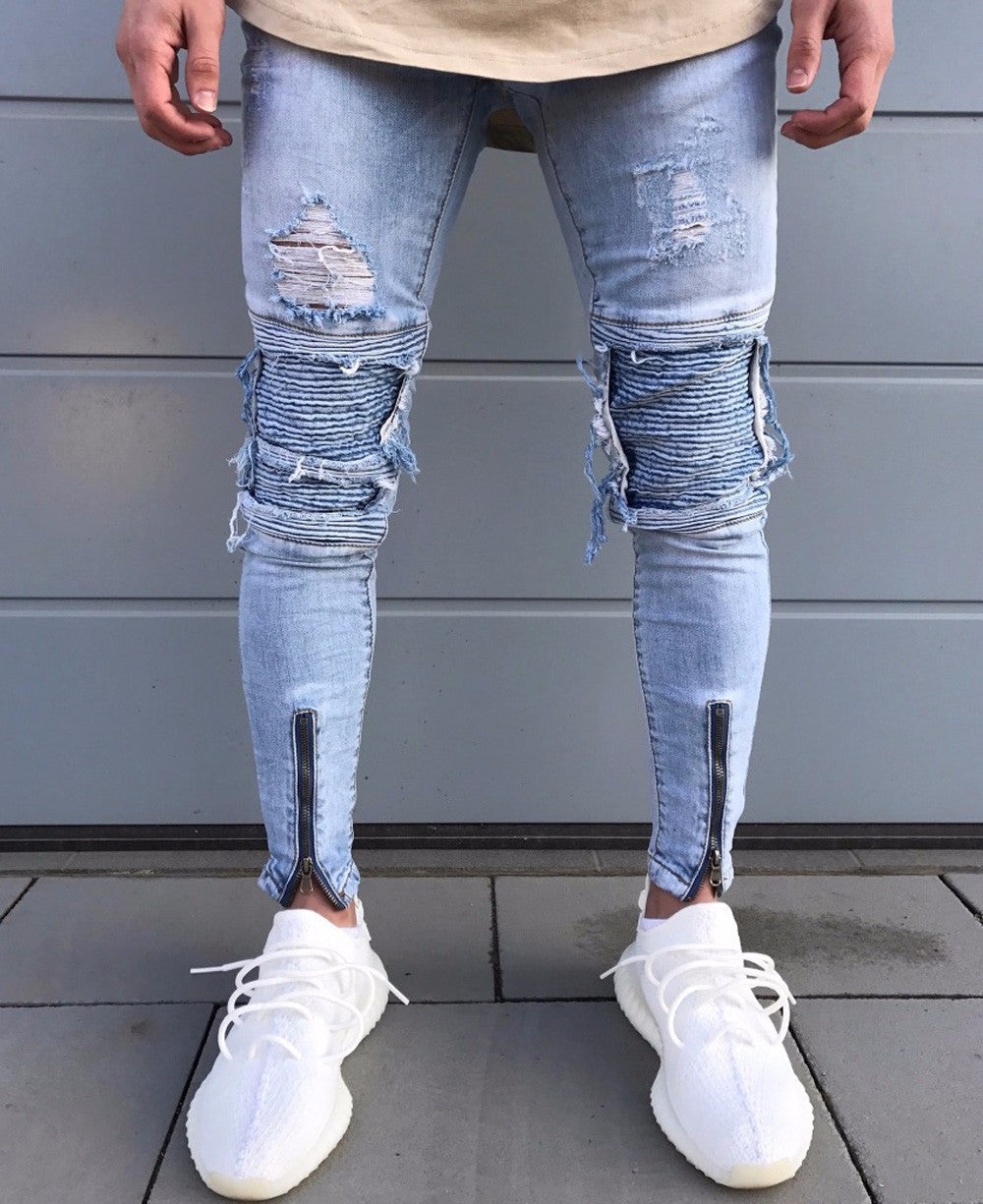 England New Design jeans Men Paint Slim Fit Cotton Ripped denim pants Biker  Skinny Distressed knee damage light blue jeans - AliExpress